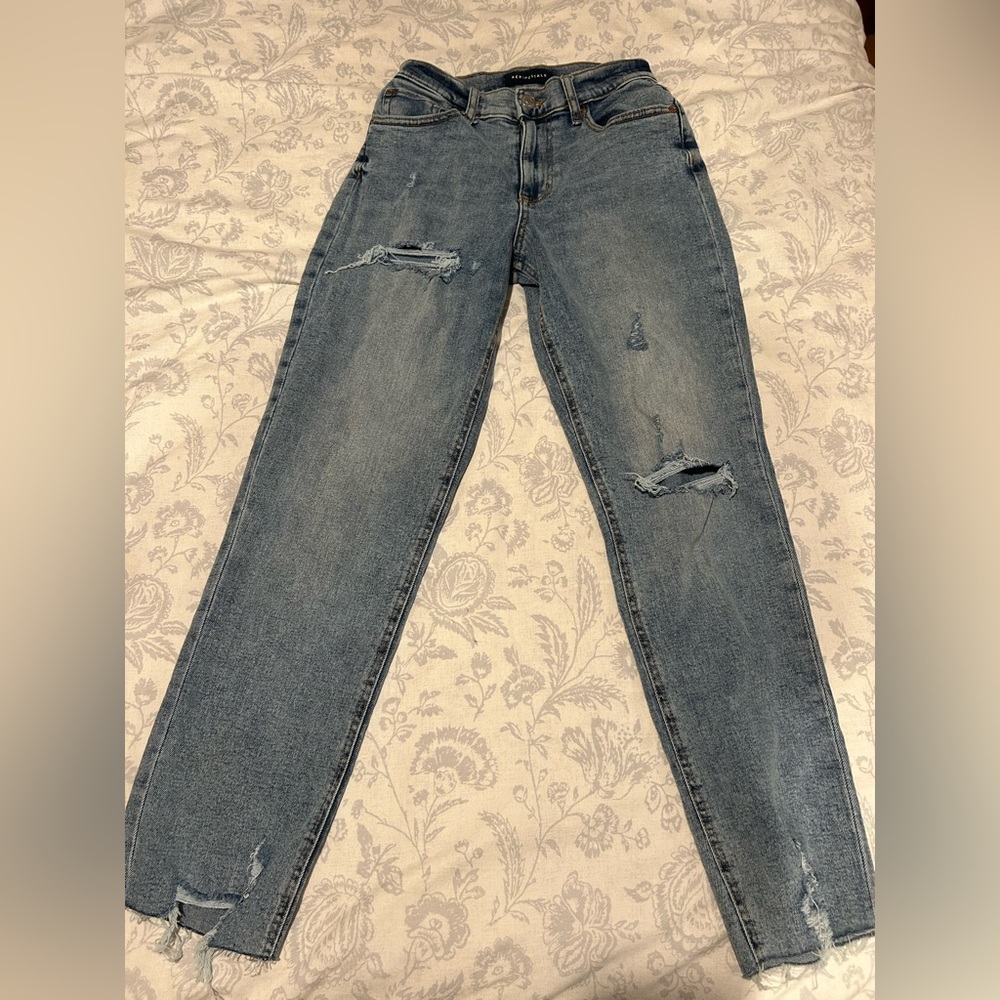 Aeropostale Blue Distressed Curvy Mom  Jeans
